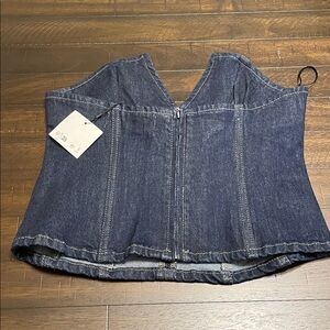 NWT Zara Dark Denim V-Neck Crop Top